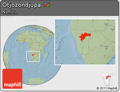 Savanna Style Location Map of Otjozondjupa, within the entire country, hill shading
