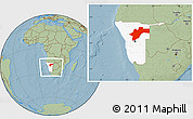 Savanna Style Location Map of Otjozondjupa, highlighted country, within the entire country, hill shading