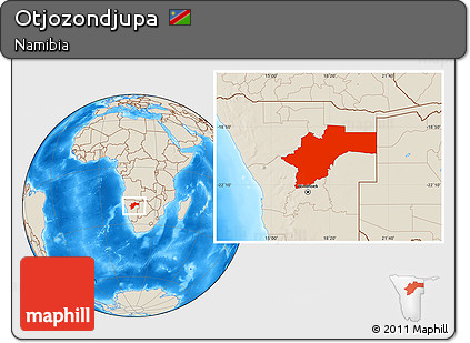 Shaded Relief Location Map of Otjozondjupa