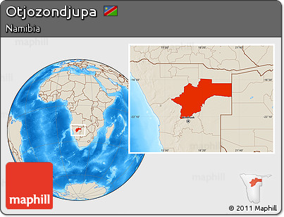 Shaded Relief Location Map of Otjozondjupa