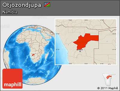 Shaded Relief Location Map of Otjozondjupa