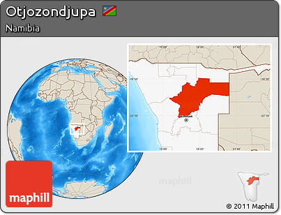 Shaded Relief Location Map of Otjozondjupa, highlighted country