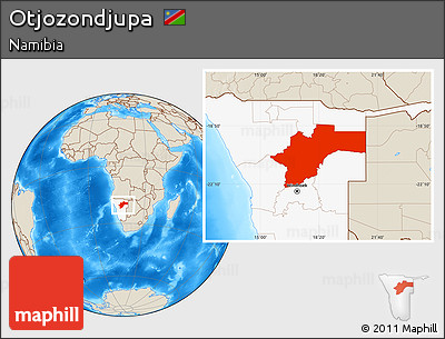 Shaded Relief Location Map of Otjozondjupa, highlighted country