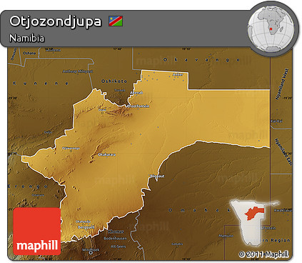Physical Map of Otjozondjupa, darken