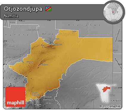 Physical Map of Otjozondjupa, desaturated