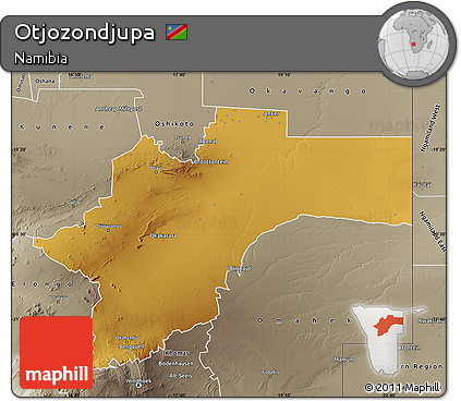 Physical Map of Otjozondjupa, semi-desaturated