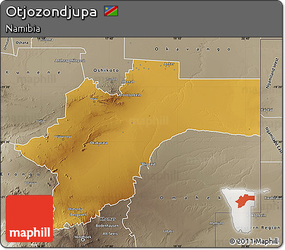 Physical Map of Otjozondjupa, semi-desaturated