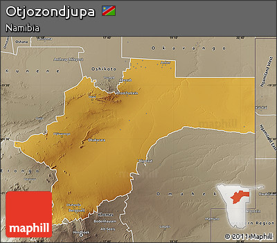Physical Map of Otjozondjupa, semi-desaturated