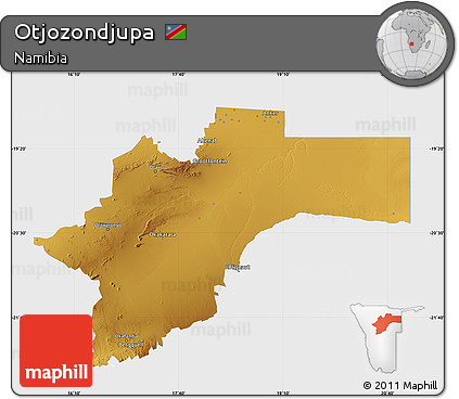 Physical Map of Otjozondjupa, single color outside