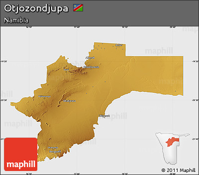 Physical Map of Otjozondjupa, single color outside