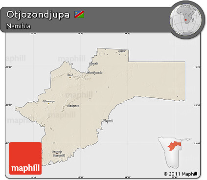 Shaded Relief Map of Otjozondjupa, single color outside