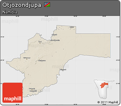 Shaded Relief Map of Otjozondjupa, single color outside