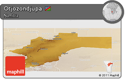 Physical Panoramic Map of Otjozondjupa, lighten