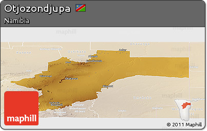 Physical Panoramic Map of Otjozondjupa, lighten