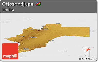 Physical Panoramic Map of Otjozondjupa, single color outside