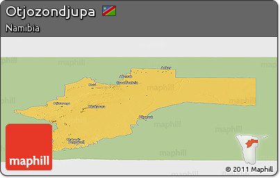 Savanna Style Panoramic Map of Otjozondjupa, single color outside