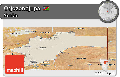 Shaded Relief Panoramic Map of Otjozondjupa, satellite outside