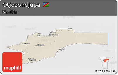 Shaded Relief Panoramic Map of Otjozondjupa, single color outside