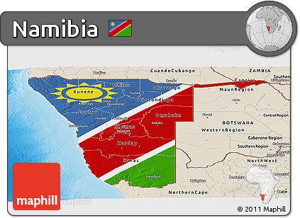 Flag Panoramic Map of Namibia, shaded relief outside, flag rotated