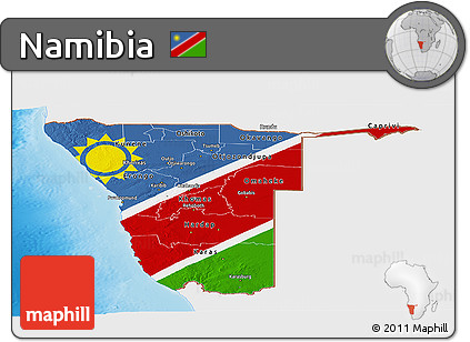 Flag Panoramic Map of Namibia, single color outside, shaded relief sea