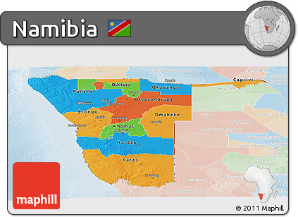 Political Panoramic Map of Namibia, lighten
