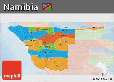 Political Panoramic Map of Namibia, lighten