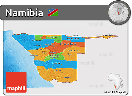 Political Panoramic Map of Namibia, single color outside