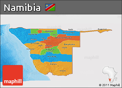 Political Panoramic Map of Namibia, single color outside