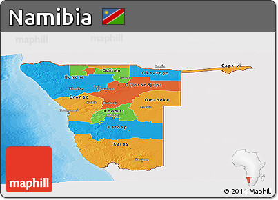 Political Panoramic Map of Namibia, single color outside
