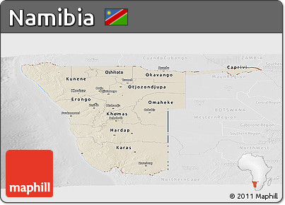 Shaded Relief Panoramic Map of Namibia, lighten, desaturated
