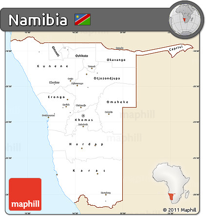 Classic Style Simple Map of Namibia, single color outside