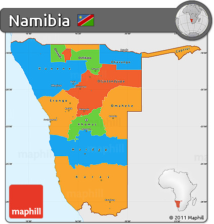 Political Simple Map of Namibia, single color outside