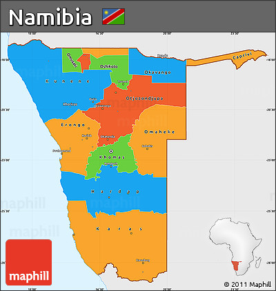 Political Simple Map of Namibia, single color outside