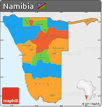 Political Simple Map of Namibia, single color outside