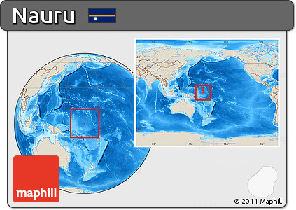Shaded Relief Location Map of Nauru, within the entire continent