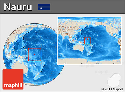 Shaded Relief Location Map of Nauru, within the entire continent