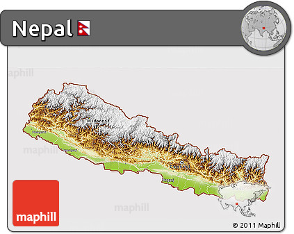 Physical 3D Map of Nepal, cropped outside