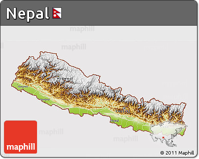 Physical 3D Map of Nepal, cropped outside