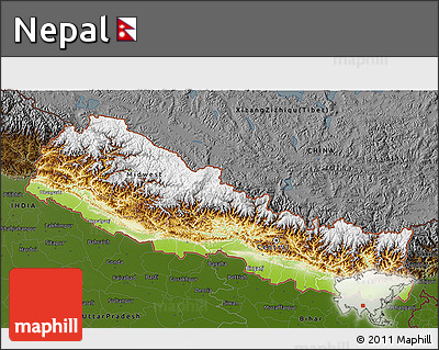 Physical 3D Map of Nepal, darken