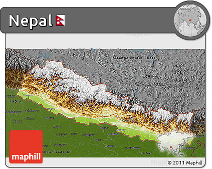 Physical 3D Map of Nepal, darken