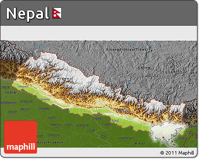 Physical 3D Map of Nepal, darken