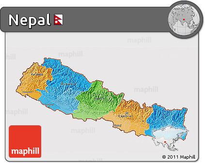 Political 3D Map of Nepal, cropped outside