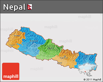 Political 3D Map of Nepal, cropped outside