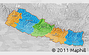 Political 3D Map of Nepal, lighten, desaturated