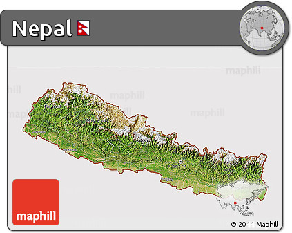 Satellite 3D Map of Nepal, cropped outside