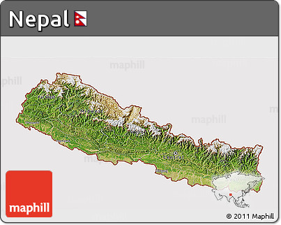 Satellite 3D Map of Nepal, cropped outside