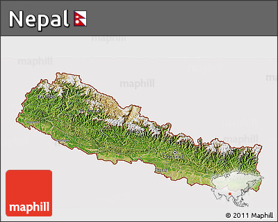 Satellite 3D Map of Nepal, cropped outside