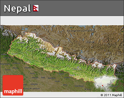 Satellite 3D Map of Nepal, darken
