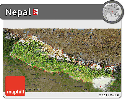 Satellite 3D Map of Nepal, darken
