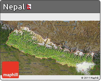 Satellite 3D Map of Nepal, darken